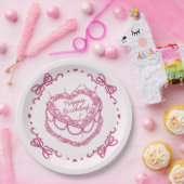 Rosa Retro Herz Coquette Cherry Cake Birthday Pappteller (Party)