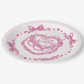 Rosa Retro Herz Coquette Cherry Cake Birthday Pappteller (Schrägansicht)