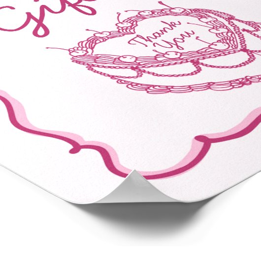 Rosa Retro Herz Coquette Cherry Cake Birthday Poster (Ecke)