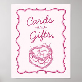 Rosa Retro Herz Coquette Cherry Cake Birthday Poster