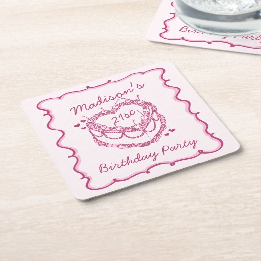 Rosa Retro Herz Coquette Cherry Cake Birthday Rechteckiger Pappuntersetzer (angewinkelt)