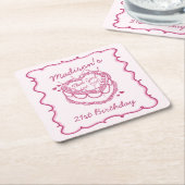 Rosa Retro Herz Coquette Cherry Cake Birthday Rechteckiger Pappuntersetzer (angewinkelt)