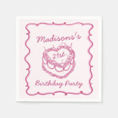 Rosa Retro Herz Coquette Cherry Cake Birthday Serviette (Vorderseite)