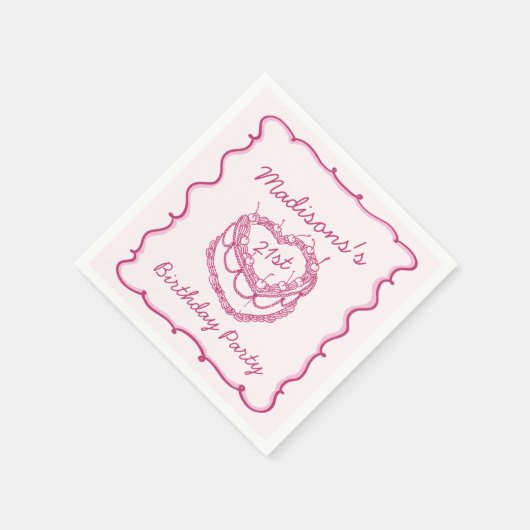 Rosa Retro Herz Coquette Cherry Cake Birthday Serviette (Ecke)