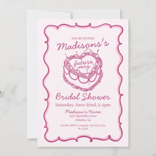 Rosa Retro Herz Coquette Cherry Cake Bridal Showe Einladung (Vorderseite)