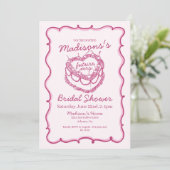 Rosa Retro Herz Coquette Cherry Cake Bridal Showe Einladung (Stehend Vorderseite)