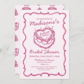 Rosa Retro Herz Coquette Cherry Cake Bridal Showe Einladung (Vorne/Hinten)