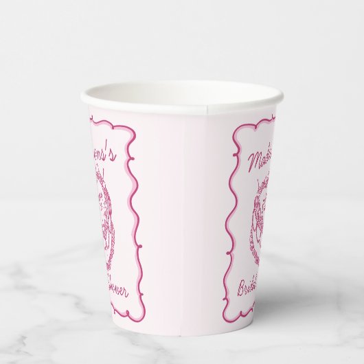 Rosa Retro Herz Coquette Cherry Cake Bridal Showe Pappbecher (Rechts)