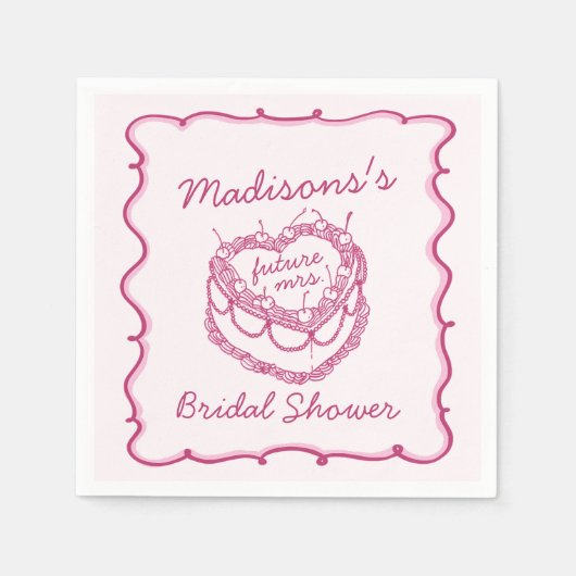 Rosa Retro Herz Coquette Cherry Cake Bridal Showe Serviette (Vorderseite)