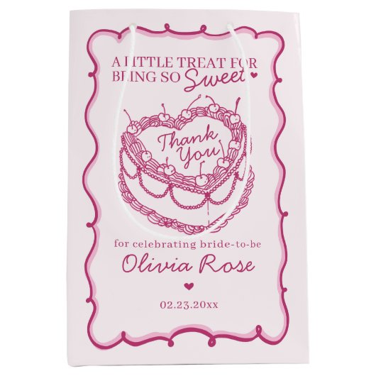 Rosa Retro Herz Coquette Cherry Cake BridalDusche Mittlere Geschenktüte (Vorderseite)