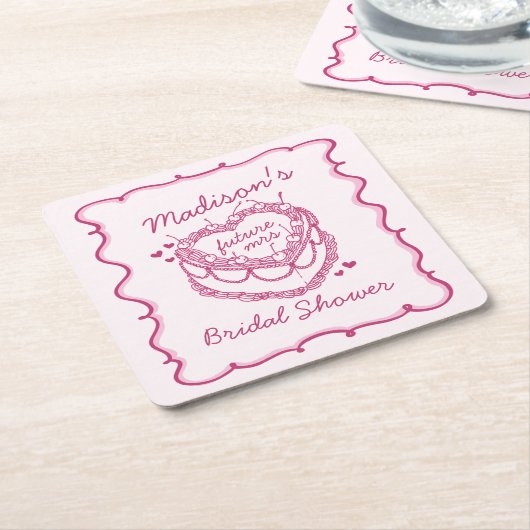 Rosa Retro Herz Coquette Cherry Cake BridalDusche Rechteckiger Pappuntersetzer (angewinkelt)