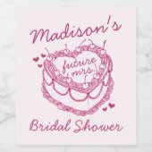 Rosa Retro Herz Coquette Cherry Cake BridalDusche Weinetikett (Einzelnes Label)