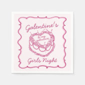 Rosa Retro Herz Coquette Cherry Cake Galentine Serviette (Vorderseite)