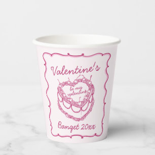 Rosa Retro Herz Coquette Cherry Cake Pappbecher