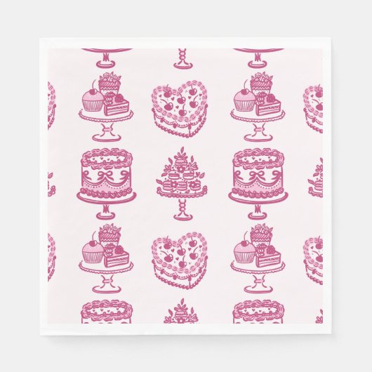 Rosa Retro Herz Coquette Cherry Cake Serviette (Vorderseite)