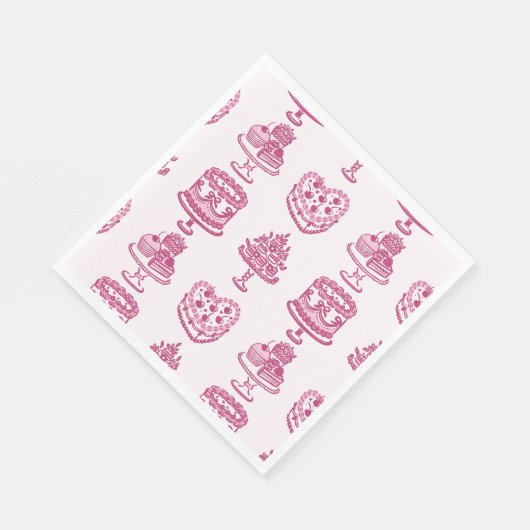 Rosa Retro Herz Coquette Cherry Cake Serviette (Ecke)