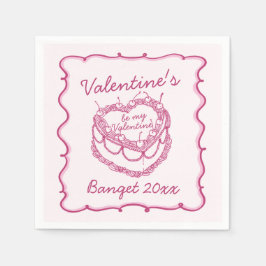 Rosa Retro Herz Coquette Cherry Cake Serviette