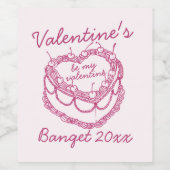 Rosa Retro Herz Coquette Cherry Cake Weinetikett (Einzelnes Label)