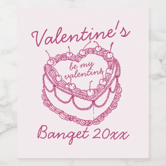 Rosa Retro Herz Coquette Cherry Cake Weinetikett (Einzelnes Label)