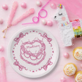 Rosa Retro Herz Coquette Cherry Personalisierter K Pappteller (Party)