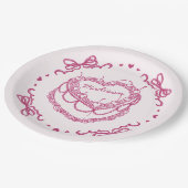 Rosa Retro Herz Coquette Cherry Personalisierter K Pappteller (Schrägansicht)