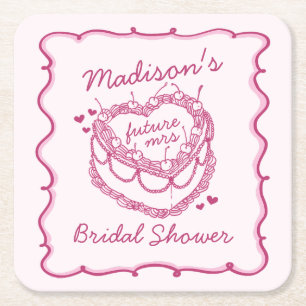 Rosa Retro-Herz Coquette Kirschkuchen Brautdusche Rechteckiger Pappuntersetzer