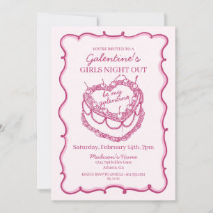 Rosa Retro Herz Coquette Kirschkuchen Galentine Einladung