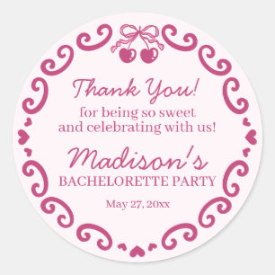 Rosa Retro Herz Coquette Kirschkuchen Junggesellin Runder Aufkleber