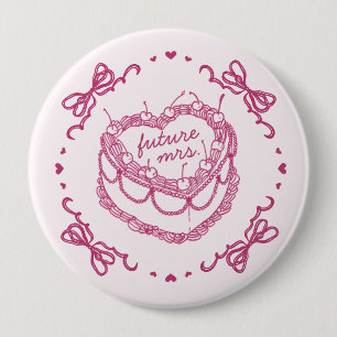 Rosa Retro-Herz Coquette Kirschtorte Brautparty Button