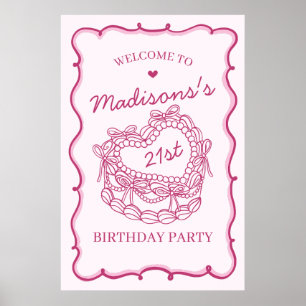 Rosa Retro Herz Coquette Kuchen Geburtstag Willkom Poster