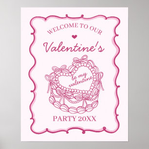 Rosa Retro Herz Coquette Kuchen Valentine Willkomm Poster