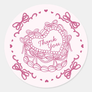 Rosa Retro-Herz-Coquette-Torte Danke Runder Aufkleber