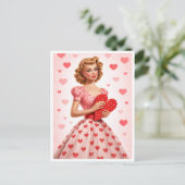 Rosa Retro-Herz-Liebesdesign Postkarte (Stehend Vorderseite)