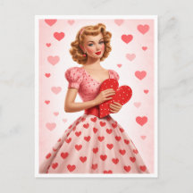 Rosa Retro-Herz-Liebesdesign Postkarte