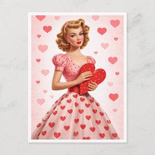 Rosa Retro-Herz-Liebesdesign Postkarte