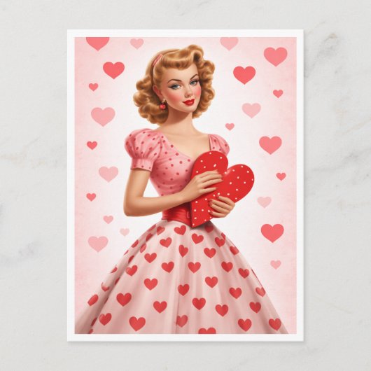 Rosa Retro-Herz-Liebesdesign Postkarte (Vorderseite)