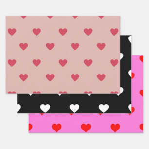 Rosa Retro-Herz Y2K-Muster mit rosa Hintergrund Geschenkpapier Set