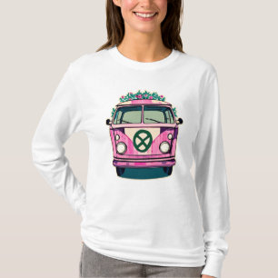 Rosa Retro-Hippie-Van floral Vintage-Farben Kunst T-Shirt