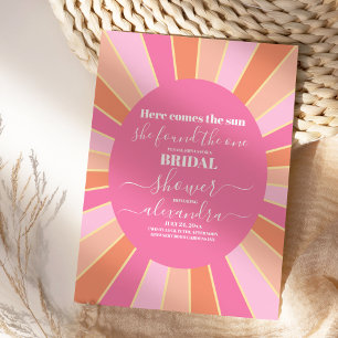 Rosa Retro-Hochzeitdusche Hier kommt die Sonne Einladung