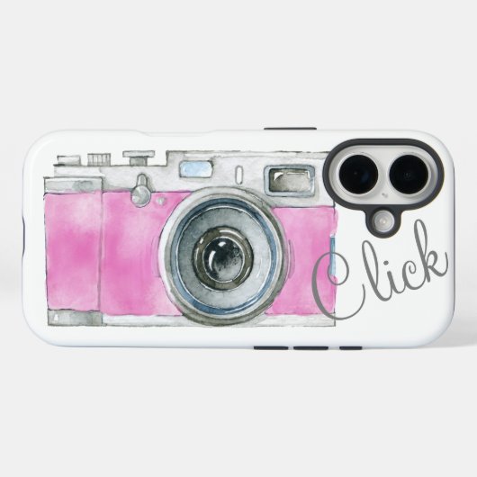 Rosa Retro-Kamera-Fotograf-Logo für die Aquarellfa Case-Mate iPhone Hülle (Rückseite (Horizontal))