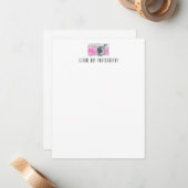 Rosa Retro-Kamera-Fotograf-Logo für die Aquarellfa Mitteilungskarte (Vorderseite/Rückseite Beispiel)