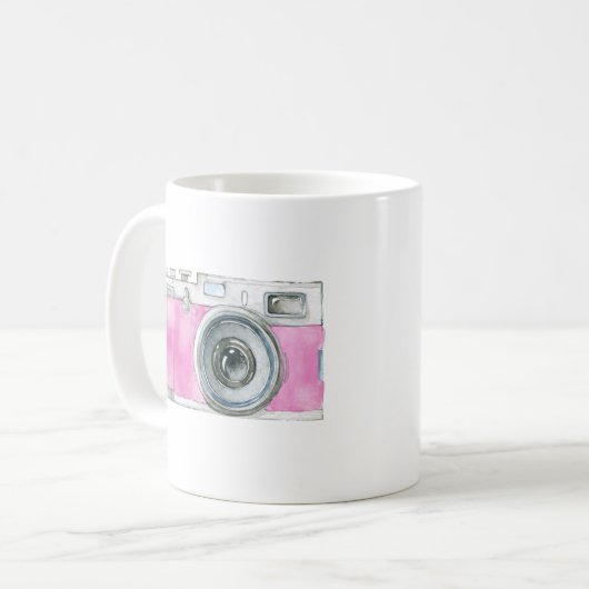 Rosa Retro-Kamera-Logo für die Aquarellfarben Kaffeetasse (Vorderseite Links)