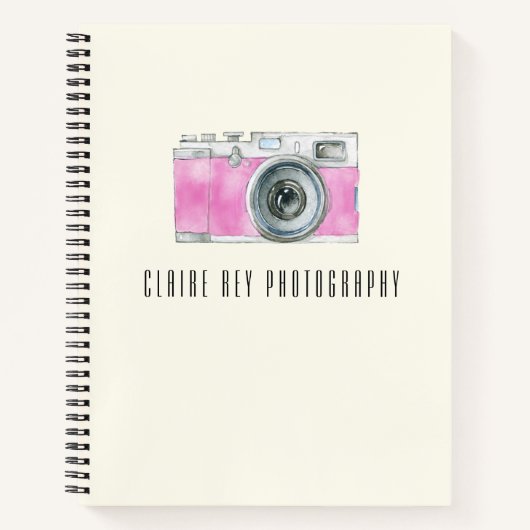 Rosa Retro-Kamera-Logo für die Aquarellfarben Notizblock (Vorderseite)