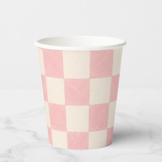 Rosa retro karierte Partybecher Pappbecher (Vorderseite)