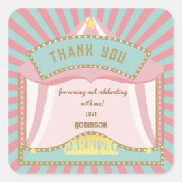 Rosa Retro Karneval Geburtstagseinladungen Quadratischer Aufkleber