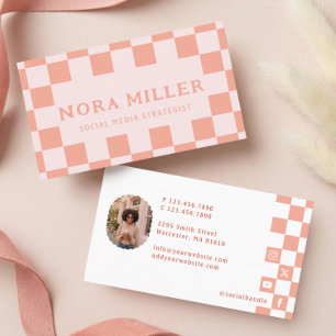 Rosa Retro Karomuster Content-Ersteller-Foto Visitenkarte