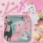 Rosa Retro-Katzen-Papierteller Pappteller (Party)