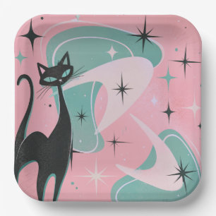 Rosa Retro-Katzen-Papierteller Pappteller