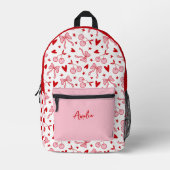 Rosa Retro Kirsche & Schleifen Schachbrett mit Nam Bedruckter Rucksack (Vorderseite)