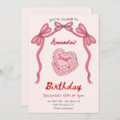 Rosa Retro Kuchen und Bow Coquette Geburtstag Einladung (Vorne/Hinten)